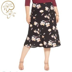 HALOGEN Bias Cut Midi Skirt Floral Print 2X